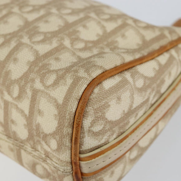 Christian Dior Trotter Canvas Romantic Shoulder Bag PVC Beige Silver Auth 143590