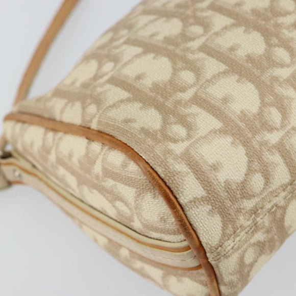Christian Dior Trotter Canvas Romantic Shoulder Bag PVC Beige Silver Auth 143590