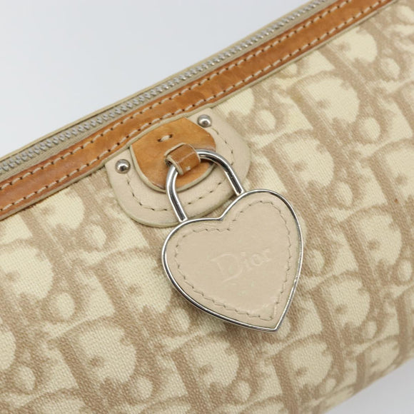 Christian Dior Trotter Canvas Romantic Shoulder Bag PVC Beige Silver Auth 143590