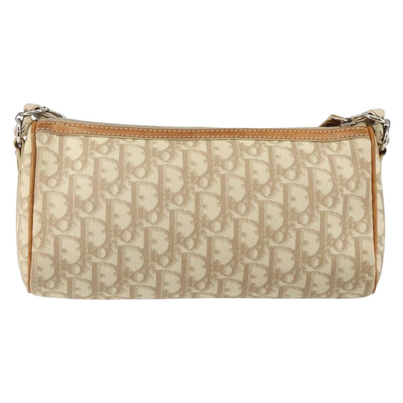 Christian Dior Trotter Canvas Romantic Shoulder Bag PVC Beige Silver Auth 143590