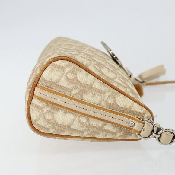 Christian Dior Trotter Canvas Romantic Shoulder Bag PVC Beige Silver Auth 143590