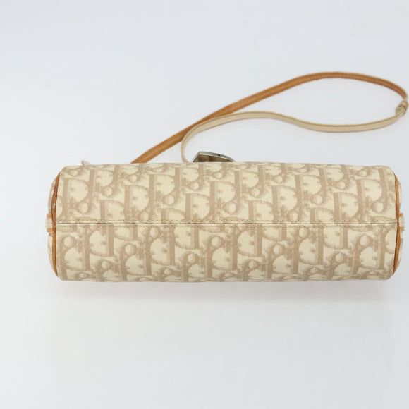 Christian Dior Trotter Canvas Romantic Shoulder Bag PVC Beige Silver Auth 143590