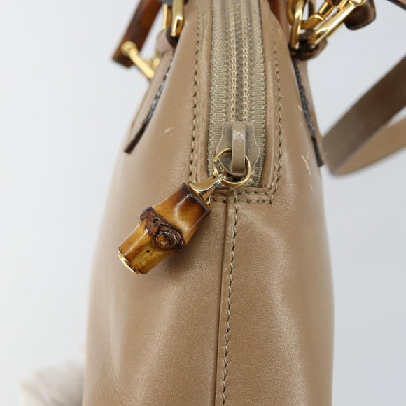 GUCCI Bamboo Hand Bag Leather 2way Beige Gold 007 2865 0231 Auth 143591