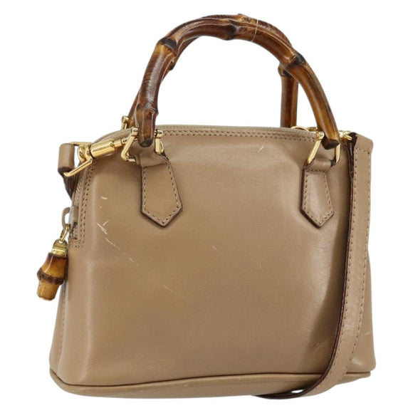 GUCCI Bamboo Hand Bag Leather 2way Beige Gold 007 2865 0231 Auth 143591