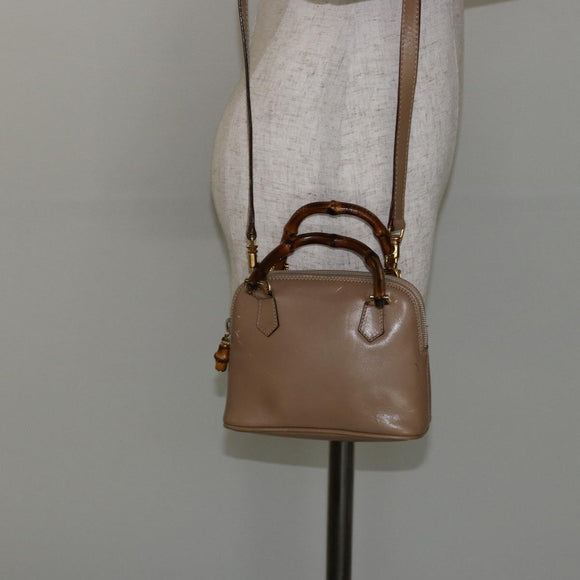 GUCCI Bamboo Hand Bag Leather 2way Beige Gold 007 2865 0231 Auth 143591