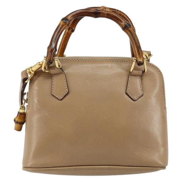 GUCCI Bamboo Hand Bag Leather 2way Beige Gold 007 2865 0231 Auth 143591
