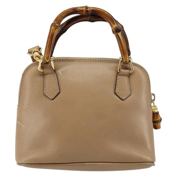 GUCCI Bamboo Hand Bag Leather 2way Beige Gold 007 2865 0231 Auth 143591 - 0