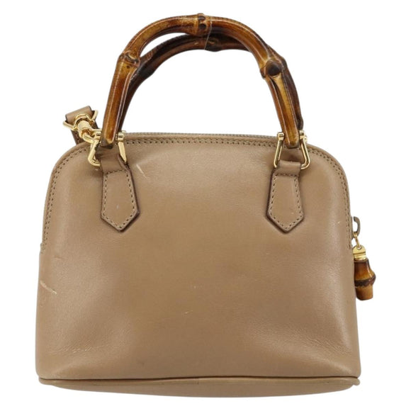 GUCCI Bamboo Hand Bag Leather 2way Beige Gold 007 2865 0231 Auth 143591
