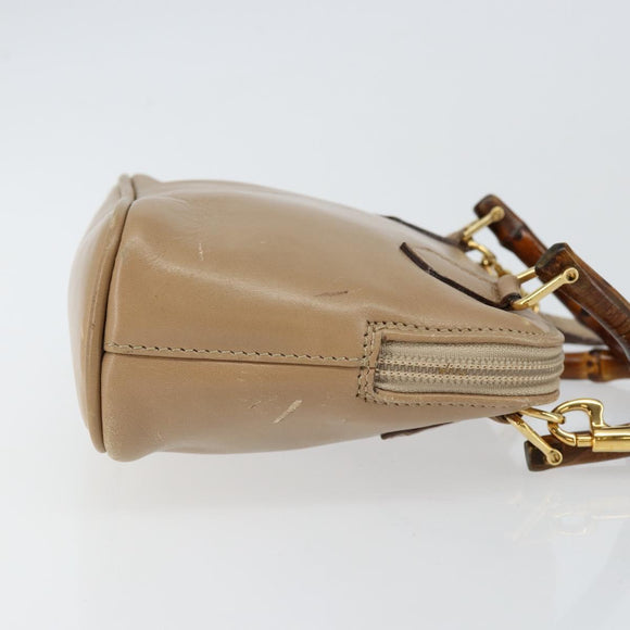 GUCCI Bamboo Hand Bag Leather 2way Beige Gold 007 2865 0231 Auth 143591