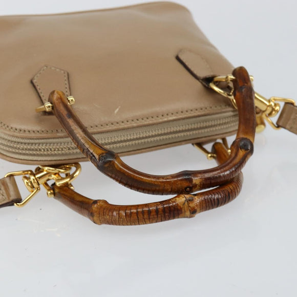 GUCCI Bamboo Hand Bag Leather 2way Beige Gold 007 2865 0231 Auth 143591