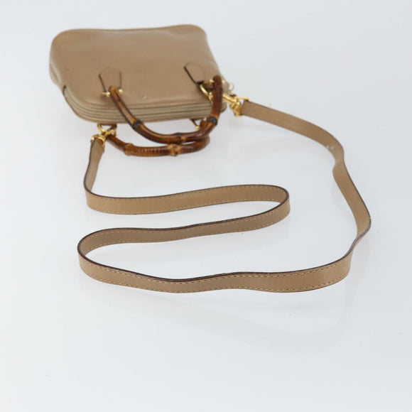 GUCCI Bamboo Hand Bag Leather 2way Beige Gold 007 2865 0231 Auth 143591