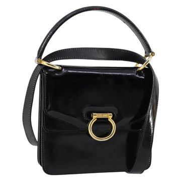 CELINE Hand Bag Enamel 2way Black Gold Auth 143592