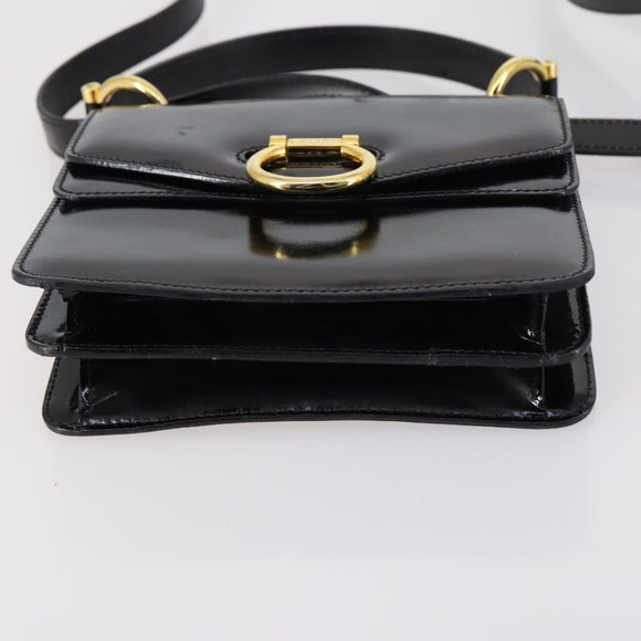 CELINE Hand Bag Enamel 2way Black Gold Auth 143592