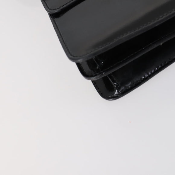 CELINE Hand Bag Enamel 2way Black Gold Auth 143592