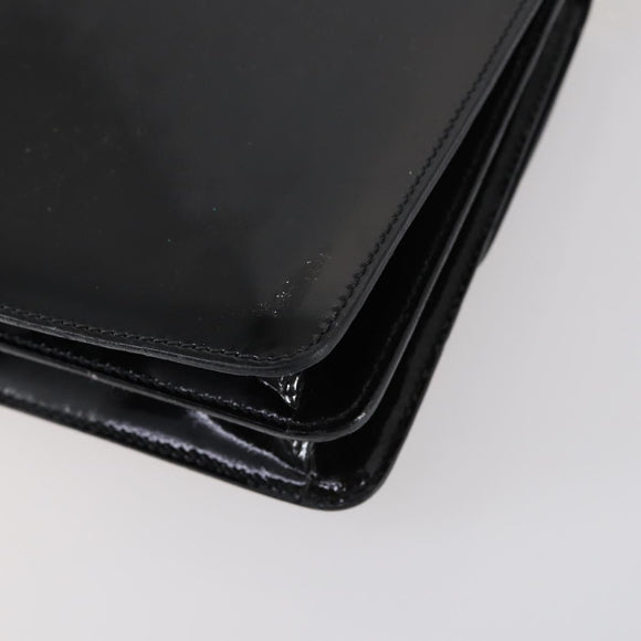 CELINE Hand Bag Enamel 2way Black Gold Auth 143592