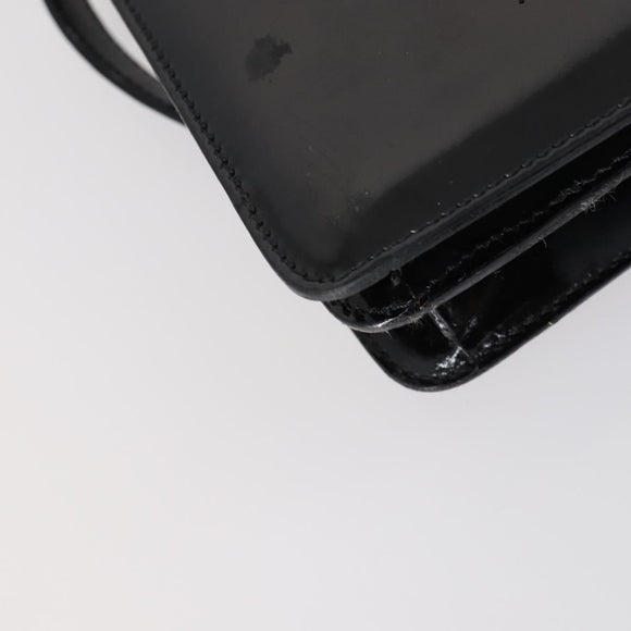 CELINE Hand Bag Enamel 2way Black Gold Auth 143592