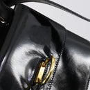 CELINE Hand Bag Enamel 2way Black Gold Auth 143592-11