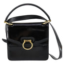 CELINE Hand Bag Enamel 2way Black Gold Auth 143592-13