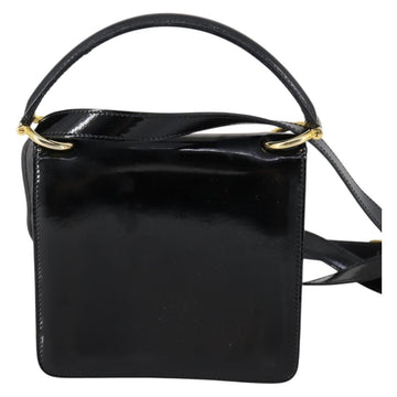 CELINE Hand Bag Enamel 2way Black Gold Auth 143592 - 0