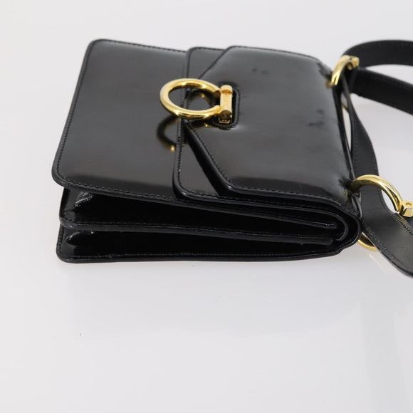 CELINE Hand Bag Enamel 2way Black Gold Auth 143592