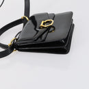 CELINE Hand Bag Enamel 2way Black Gold Auth 143592-4