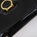 CELINE Hand Bag Enamel 2way Black Gold Auth 143592-6