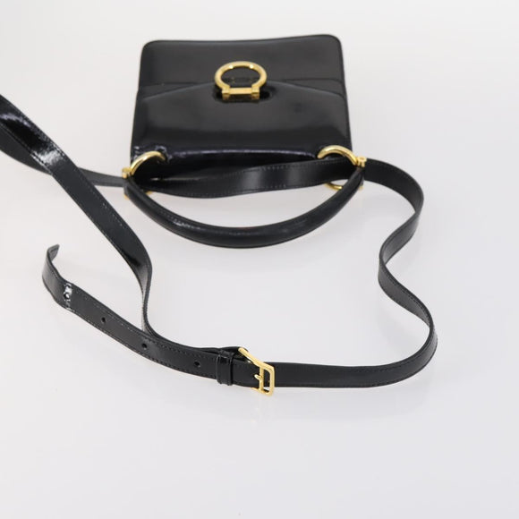 CELINE Hand Bag Enamel 2way Black Gold Auth 143592