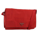 PRADA Shoulder Bag Nylon Red Silver Auth 143596-1