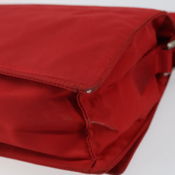 PRADA Shoulder Bag Nylon Red Silver Auth 143596