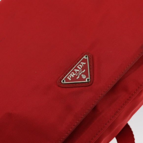 PRADA Shoulder Bag Nylon Red Silver Auth 143596