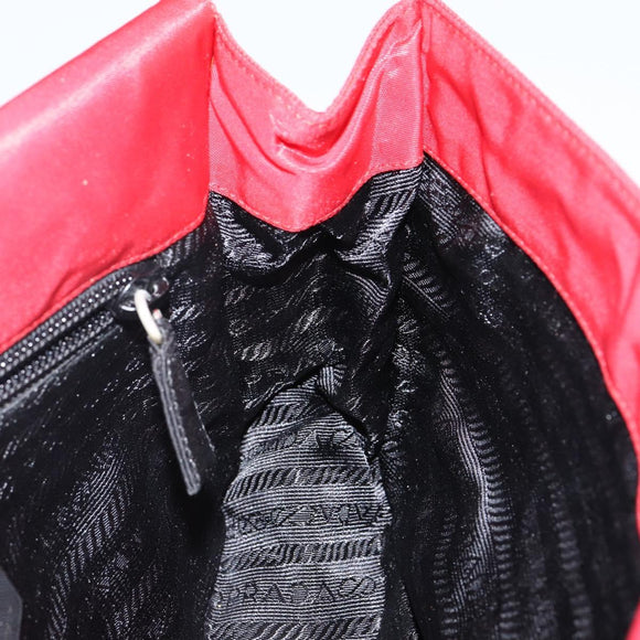 PRADA Shoulder Bag Nylon Red Silver Auth 143596