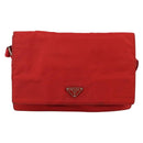 PRADA Shoulder Bag Nylon Red Silver Auth 143596-13