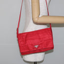 PRADA Shoulder Bag Nylon Red Silver Auth 143596-22