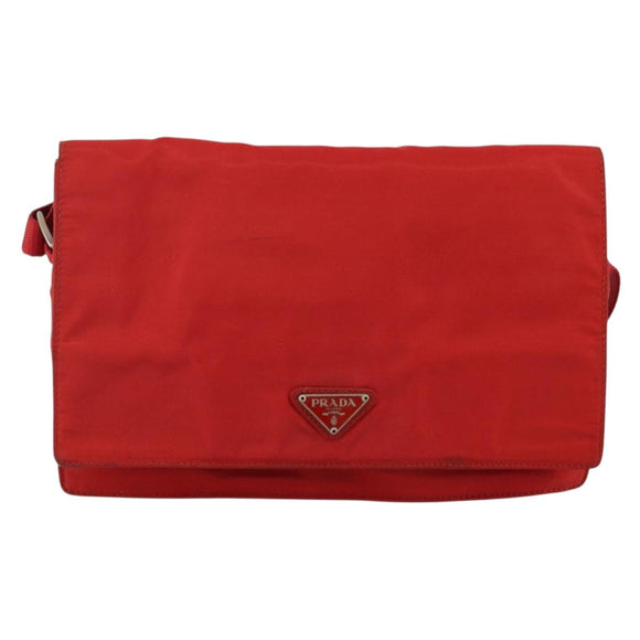 PRADA Shoulder Bag Nylon Red Silver Auth 143596