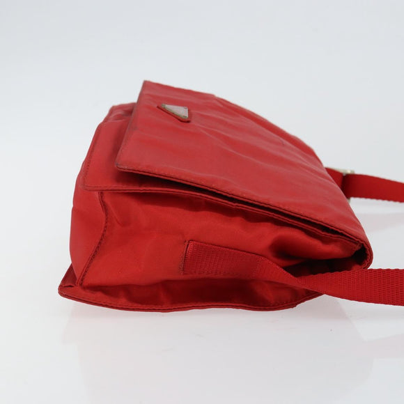 PRADA Shoulder Bag Nylon Red Silver Auth 143596
