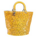 CHANEL Punching Hand Bag Enamel Yellow Silver CC Auth 143604-1