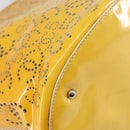 CHANEL Punching Hand Bag Enamel Yellow Silver CC Auth 143604-14