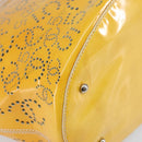 CHANEL Punching Hand Bag Enamel Yellow Silver CC Auth 143604-16