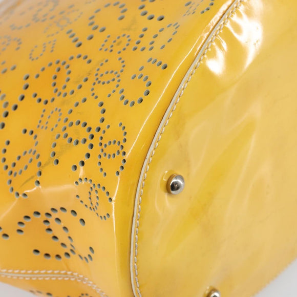 CHANEL Punching Hand Bag Enamel Yellow Silver CC Auth 143604