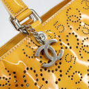 CHANEL Punching Hand Bag Enamel Yellow Silver CC Auth 143604-18