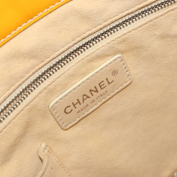 CHANEL Punching Hand Bag Enamel Yellow Silver CC Auth 143604