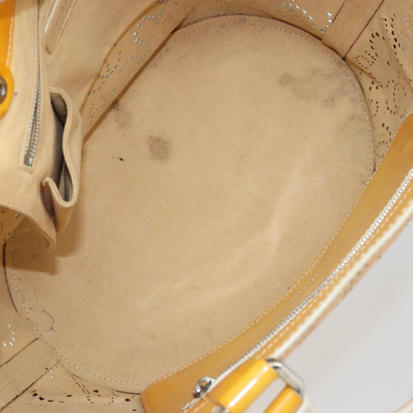 CHANEL Punching Hand Bag Enamel Yellow Silver CC Auth 143604