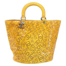 CHANEL Punching Hand Bag Enamel Yellow Silver CC Auth 143604-13