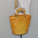 CHANEL Punching Hand Bag Enamel Yellow Silver CC Auth 143604-23