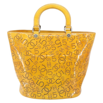 CHANEL Punching Hand Bag Enamel Yellow Silver CC Auth 143604 - 0
