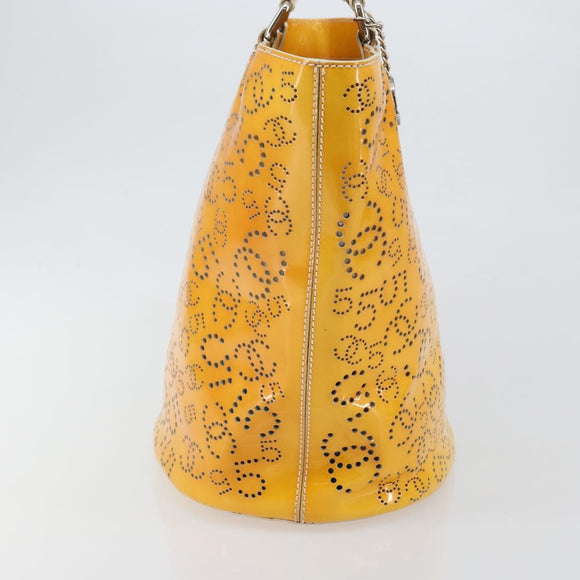 CHANEL Punching Hand Bag Enamel Yellow Silver CC Auth 143604