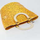 CHANEL Punching Hand Bag Enamel Yellow Silver CC Auth 143604-6