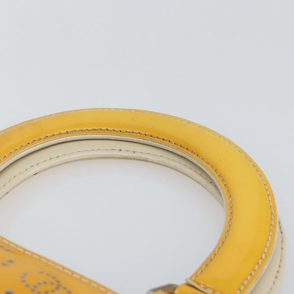CHANEL Punching Hand Bag Enamel Yellow Silver CC Auth 143604