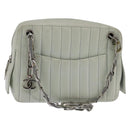 CHANEL Mademoiselle Chain Shoulder Bag Leather Silver Light green CC Auth 143605-1