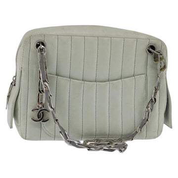 CHANEL Mademoiselle Chain Shoulder Bag Leather Silver Light green CC Auth 143605